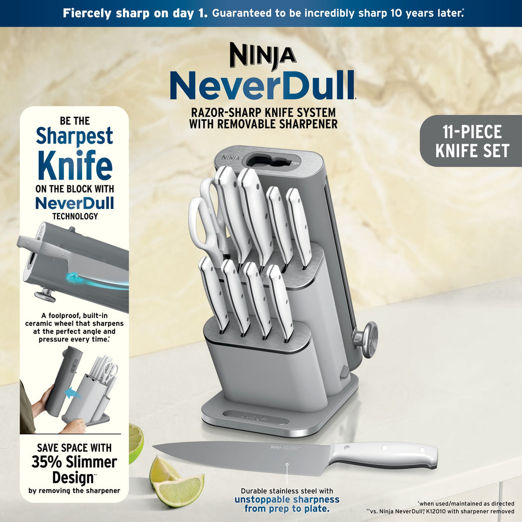 Ninja NeverDull Razor-Sharp 11-Piece Knife System with Removable Sharpener, Laser-Cut Blades, NK12011BL1, Cyberspace