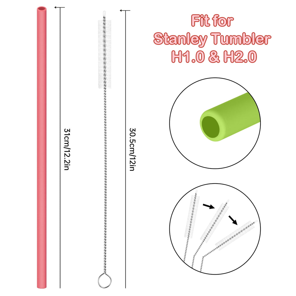 Tomorotec 12" Reusable Silicone Drinking Straws 15PCS with 2 Brushes, Compatible with Stanley Tumblers 40oz 30oz 20oz, Customizable for Various Drinkware, BPA-Free & Safe for Teeth (Morandi Colors)