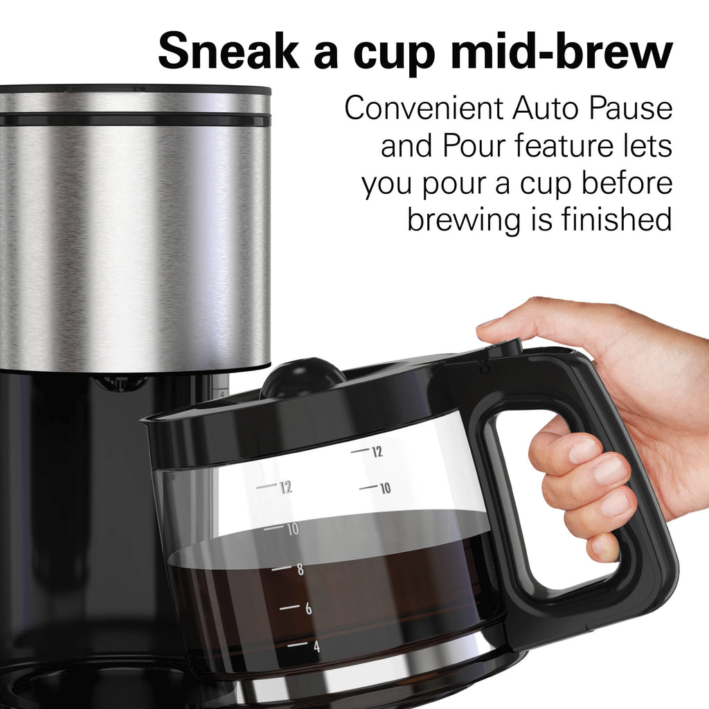 Hamilton Beach Premium 12-Cup Programmable Drip Coffee Maker Machine with Glass Coffee Pot, Black