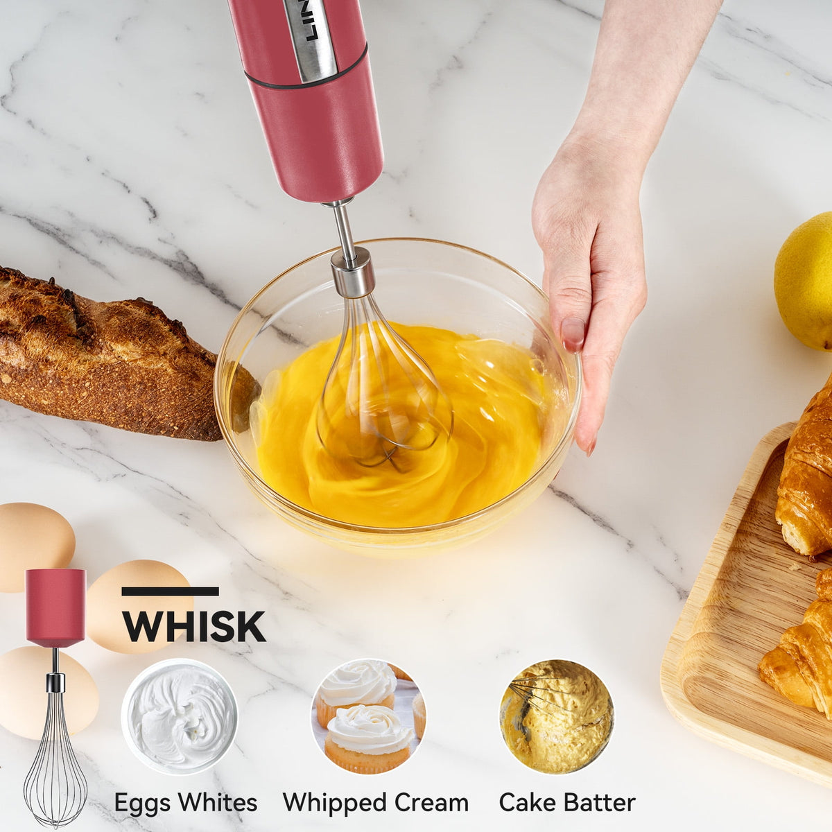 LINKChef Immersion Blender, 1000W 20-Speed 5-in-1 Hand Blender with Turbo Mode, Scratch-Resistant Stick Blender for Baby Food, Ice & Smoothie(Black)