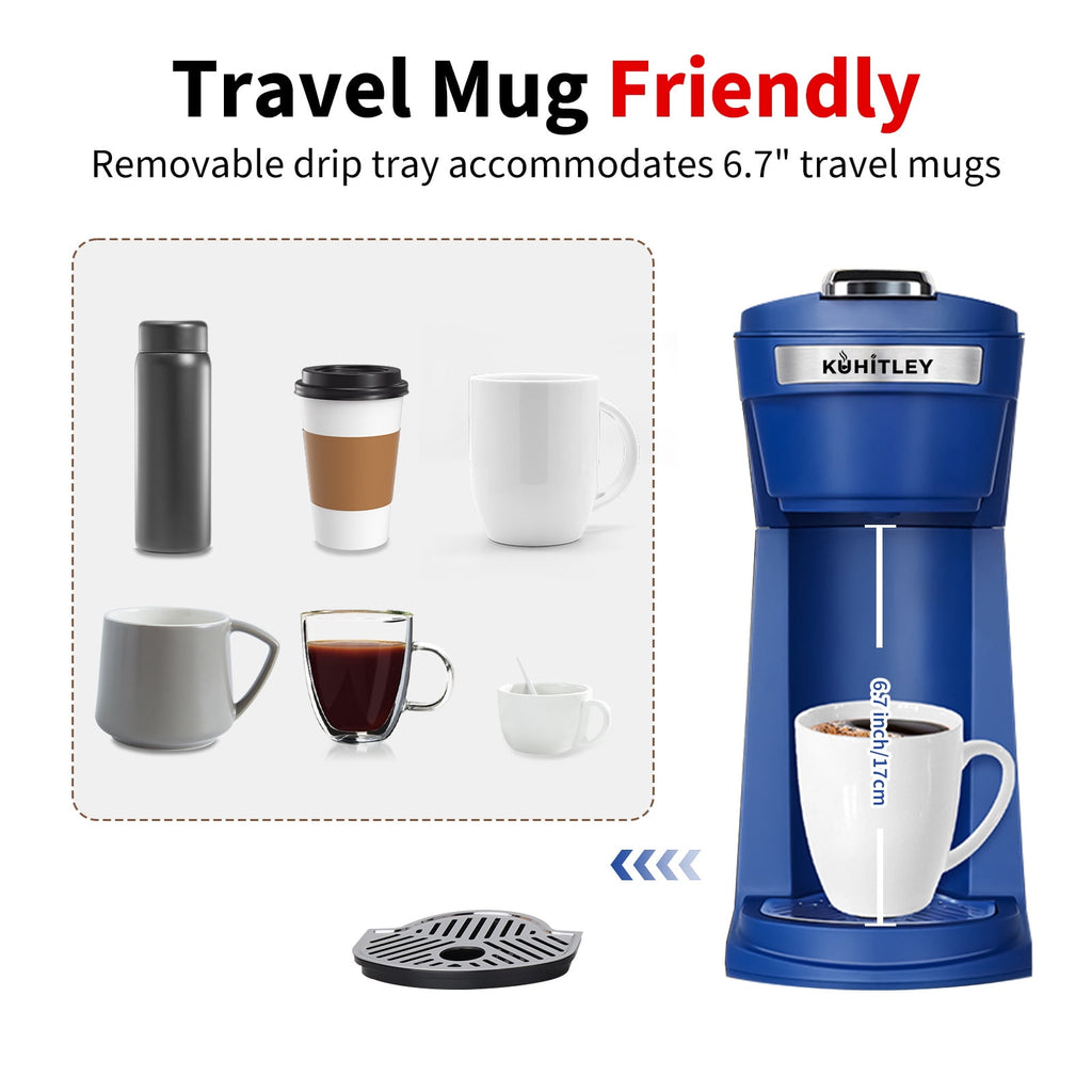 2 in 1 Single Serve Coffee Maker for K Cup Pods & Ground Coffee, Mini K Cup Coffee Machine with 6 to 14 oz Brew Sizes, Single Cup Coffee Brewer with One-Press Fast Brewing, Reusable Filters,Black