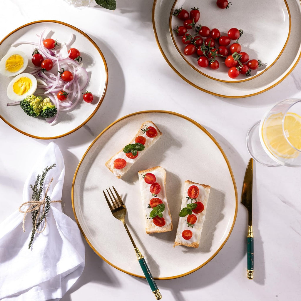 AmorArc Ceramic Dinner Plates Set of 6,10.5 Inch Handmade Reactive Glaze Stoneware Plates,Large Rustic Shape Dinnerware Dish Set for Kitchen, Microwave & Dishwasher Safe,Scratch Resistant-Pearl White