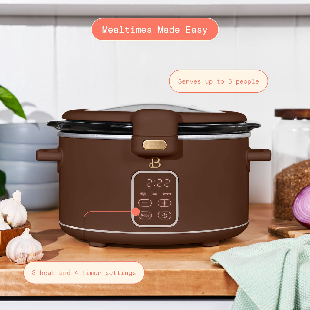 Beautiful 4 Qt Digital Slow Cooker with Hinged Locking Lid, Thyme Green by Drew Barrymore