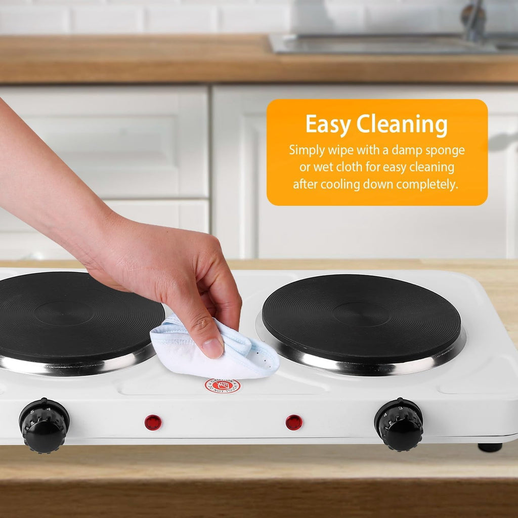 Electric Countertop Double Burner for Cooking, Portable 2000W Countertop Cast Iron Stove Burner, Hot Plate Temperature Controls with 5 Adjustable for RV/Home/Camp, Black