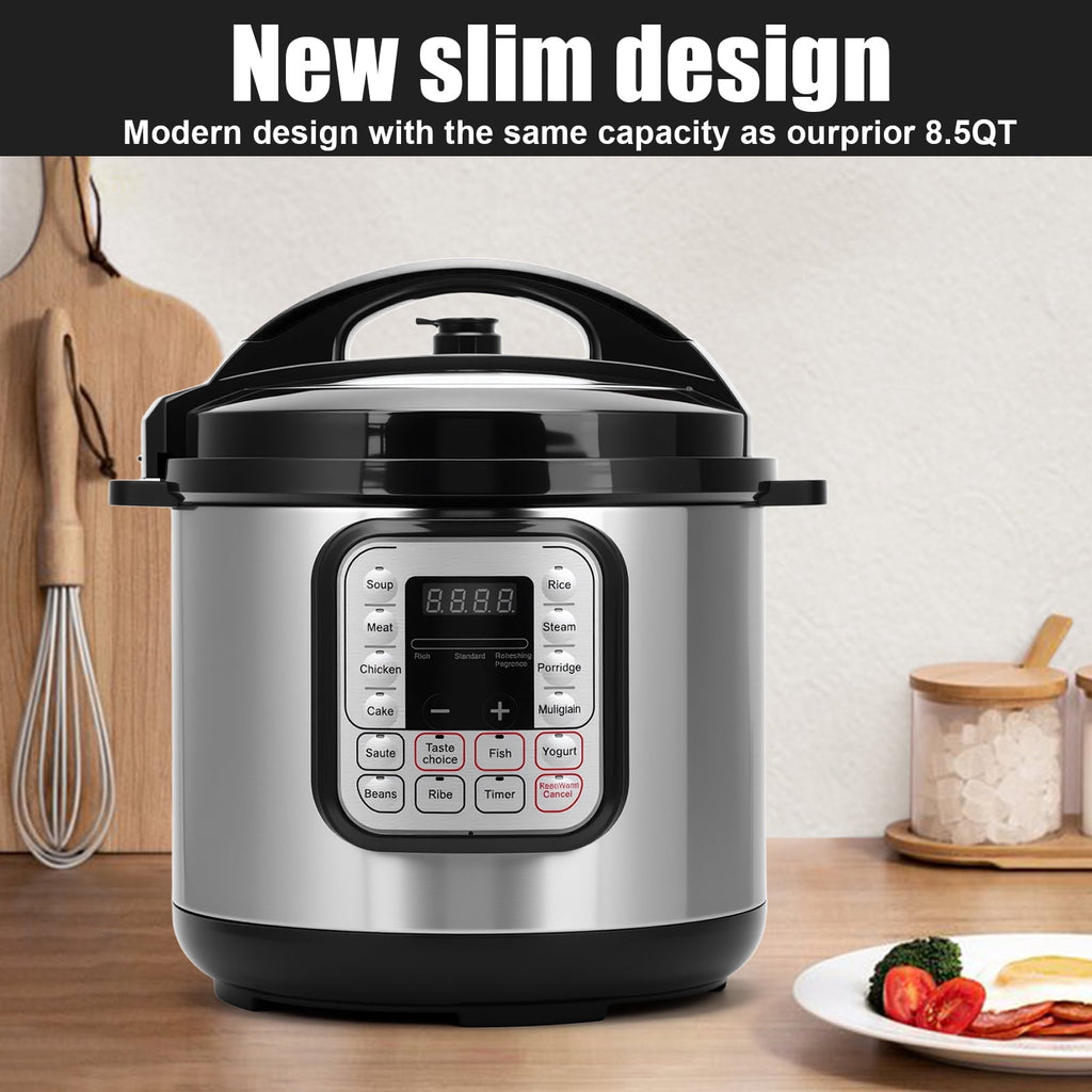 8.5 Quart Electric Pressure Cooker, 16-in-1 Multi-Functional Slow Cooker, Rice Cooker, Saute Pan, Soup Pot, Egg Cooker, Warmer, Preset Cooking, Stainless Steel