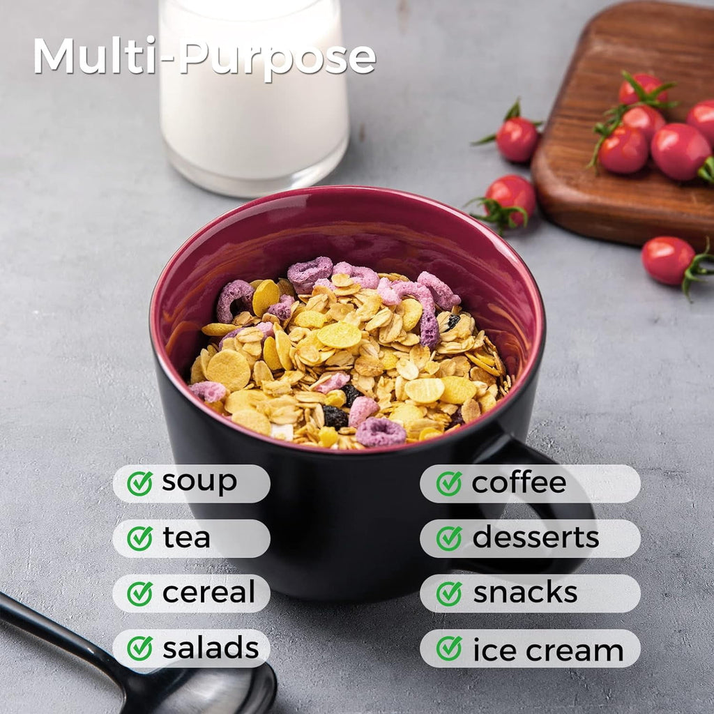 AmorArc 24 oz Soup Mugs with Handles, Jumbo Ceramic Bowls Mugs Set with handles for Coffee Cereal Cappuccino Snacks, Microwave&Dishwasher safe Soup Cups for Meal-Multicolor