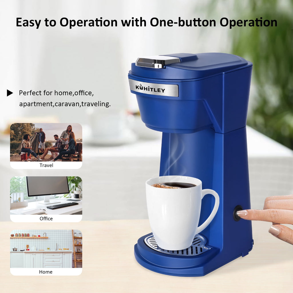 2 in 1 Single Serve Coffee Maker for K Cup Pods & Ground Coffee, Mini K Cup Coffee Machine with 6 to 14 oz Brew Sizes, Single Cup Coffee Brewer with One-Press Fast Brewing, Reusable Filters,Black