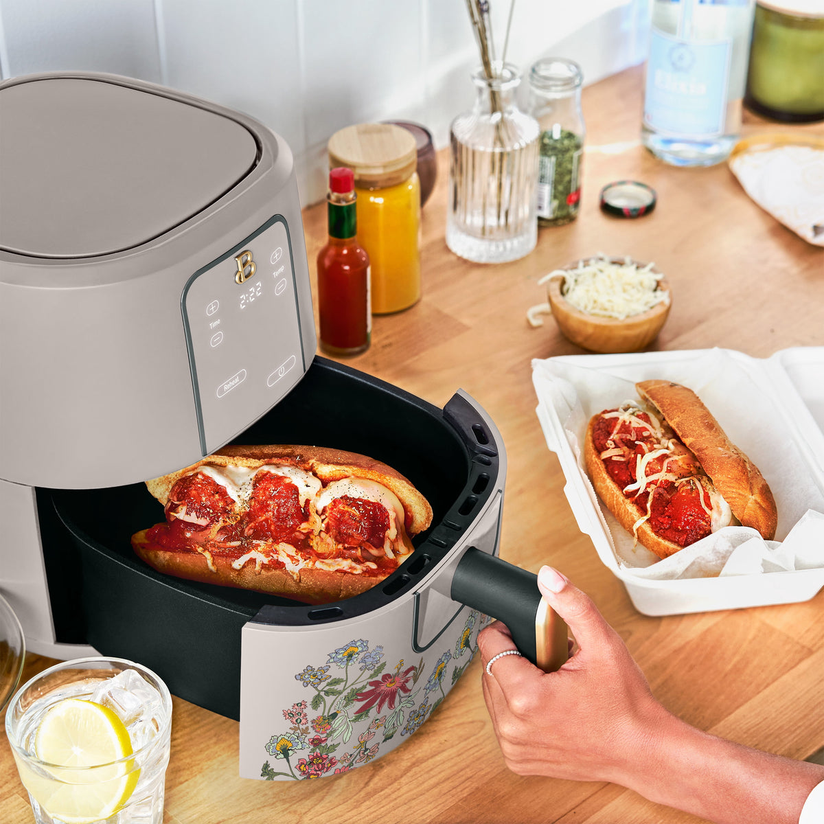 Beautiful 3 Qt Air Fryer with TurboCrisp Technology, EverGood Non-Toxic Ceramic Nonstick Coating, Chocolate by Drew Barrymore