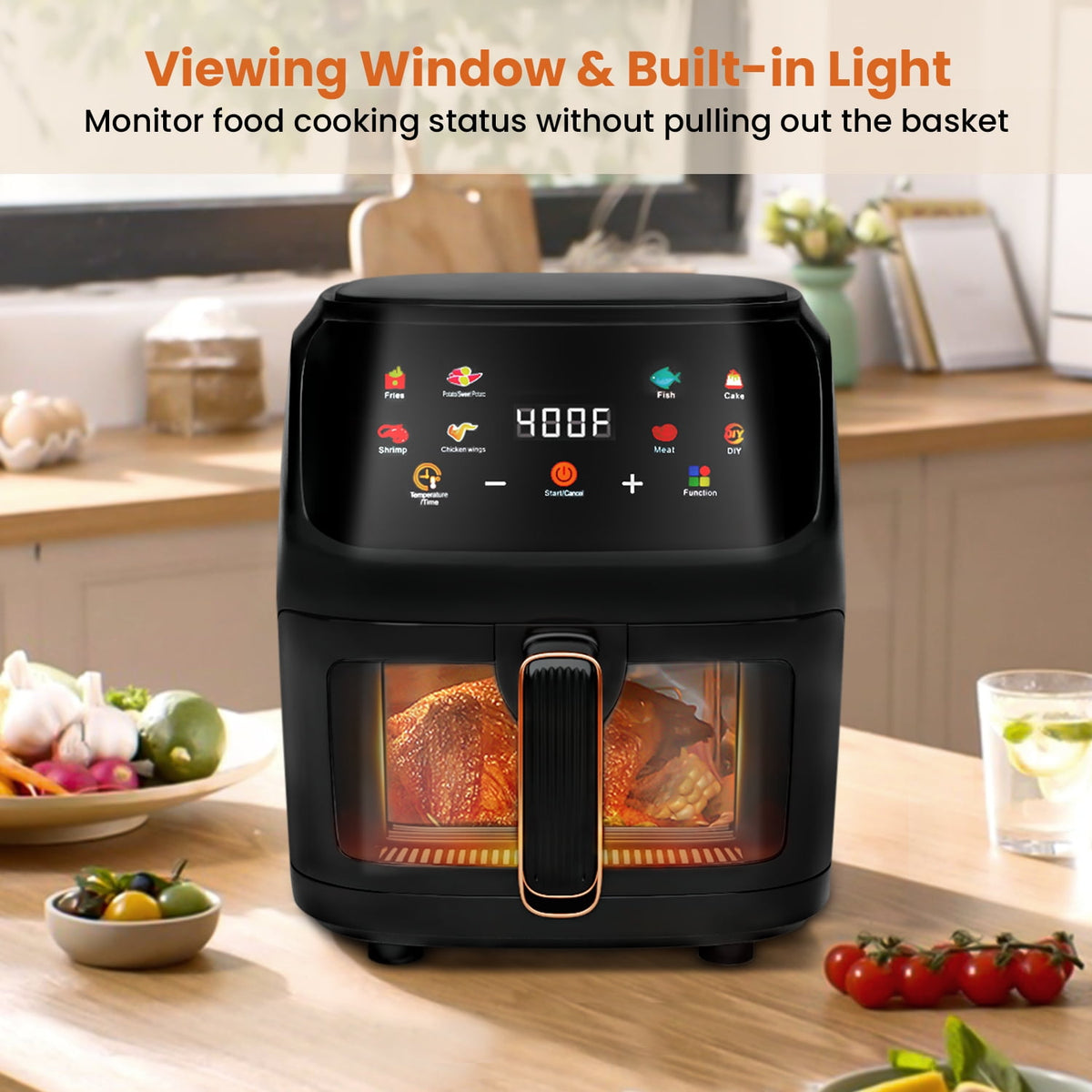 Bluebow Air Fryer Large 7.5QT, 8-in-1 Digital Touchscreen, Visible Cooking Window, 1700W, Cream White