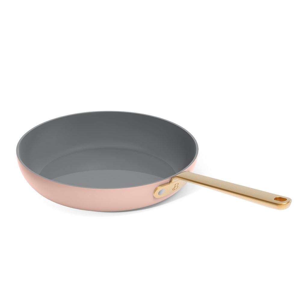 Beautiful 12-Piece Cookware Set, Pots and Pans with Strainer Lids and EverGood Ceramic Nonstick Coating, White Icing by Drew Barrymore