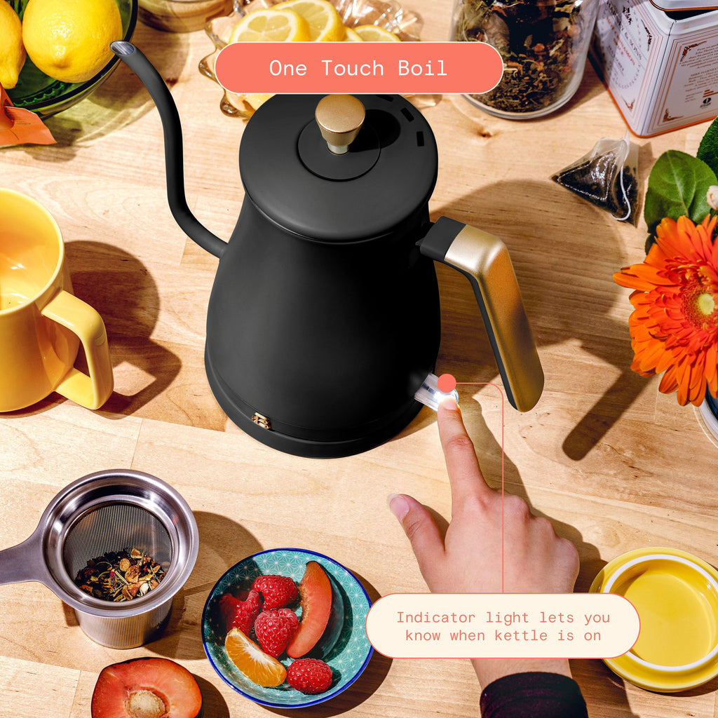 Beautiful 1-Liter Electric Gooseneck Kettle 1200 W, Chocolate by Drew Barrymore
