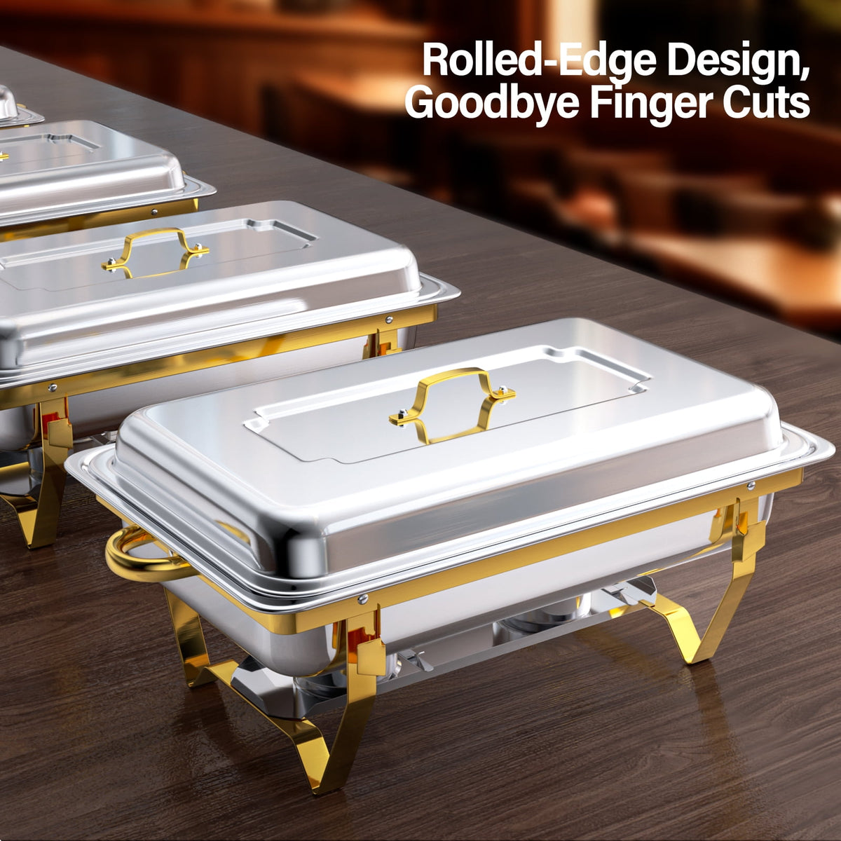 Jacgood 5 Pack Chafing Dish Buffet Set 8Qt. Foldable Rectangular Chafer Set, Stainless Steel Catering Warmer Set W/Full Size Water Pan, Food Pan, Fuel Holder for Cooked Food Insulation