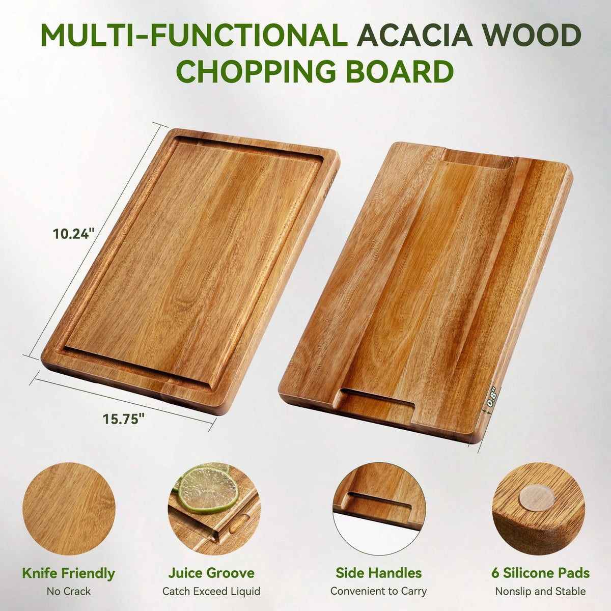 Kikcoin Acacia Wood Cutting Board, Cutting Board Set of 3 with Juice Groove, Wooden Chopping Boards for Kitchen, for Meat & Vegetables