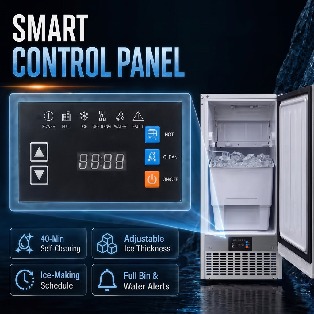 RIOXC Gourmet Top Hat Ice Maker 70 lbs, 15 Inch Built-in Undercounter Machine, Spray Tech for Home Bar & Commercial, ETL