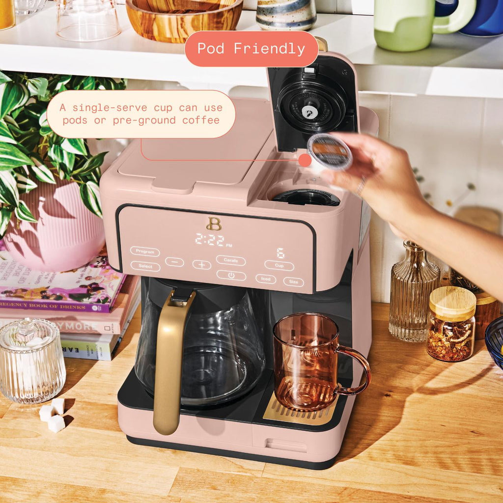 Beautiful by Drew Barrymore Multi-Brew 12-Cup Programmable Drip & Single-Serve Coffee Maker, White Icing