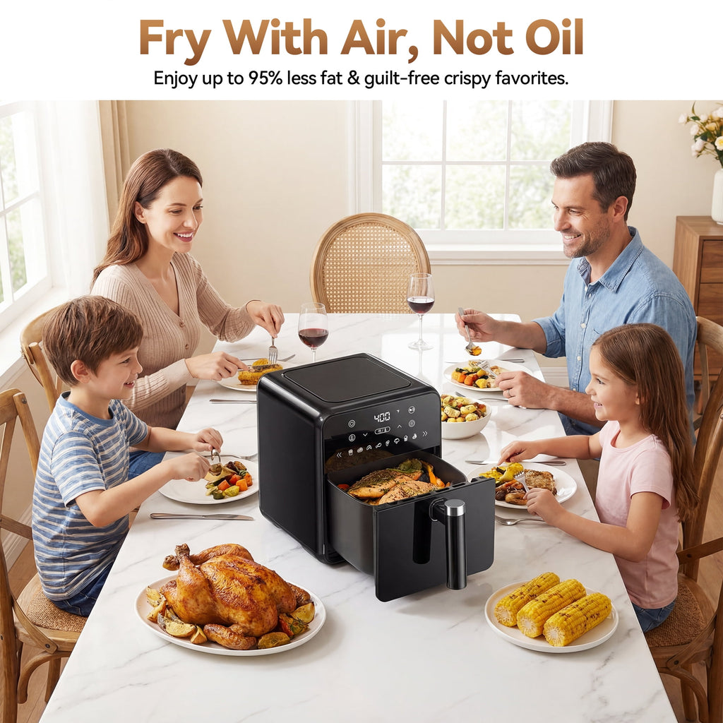 4QT Air Fryer with 8 Cooking Presets, Air Fry, Roast, Bake, Reheat, Dehydrate, Flip Reminder, 1200W, 140-400°F, Compact Design