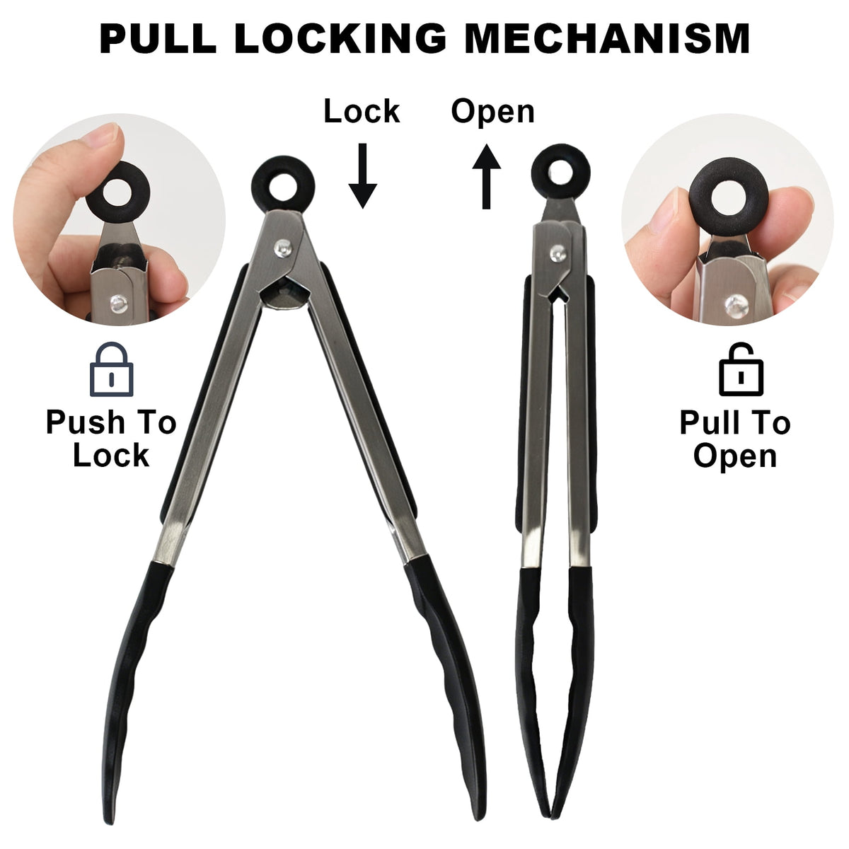 Kitchen Tongs Set, 3 Pcs Heat Resistant Silicone Tipped Cooking Tongs, 7"/9"/12" Stainless Steel Locking Tongs for BBQ, Salad & Grilling