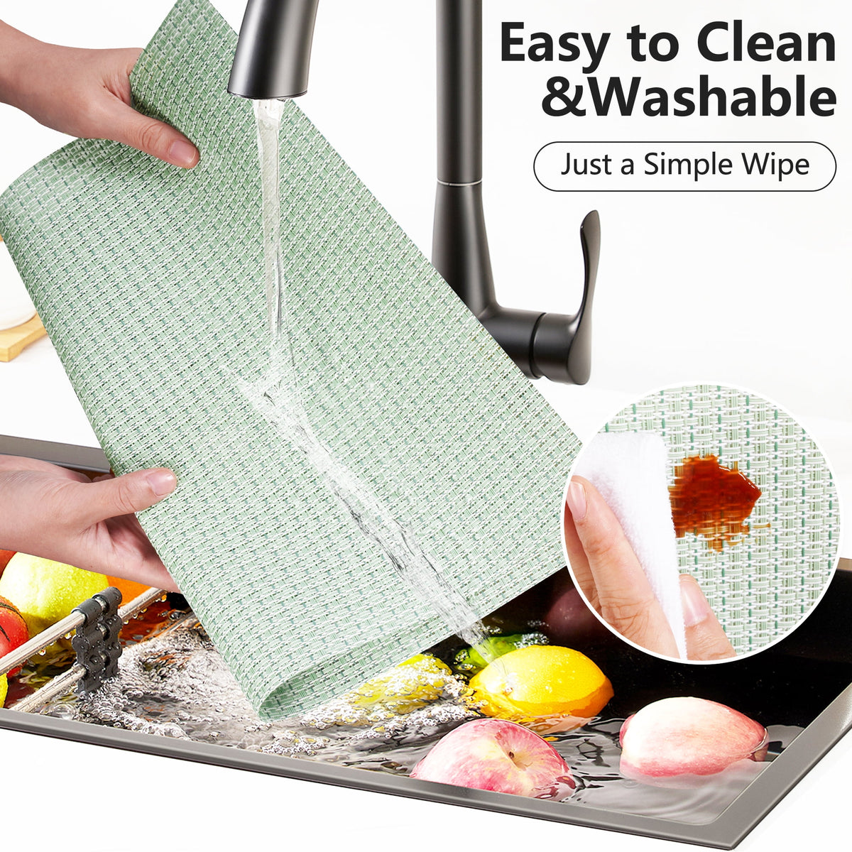 VCVCOO Navy Blue Placemats Set of 4 - Easy Clean Washable PVC Vinyl Placemats - Wipeable Heat Resistant Woven Table Mats for Dining Table - 12x18 inch