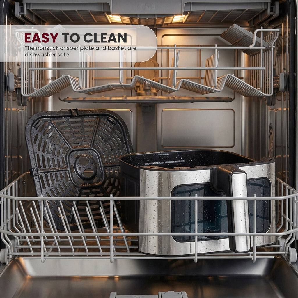 EDX 6QT Stainless Steel Air Fryer with Digital Touchscreen, 1500W, 8 Presets, Dishwasher Safe Basket, 90 Min Timer, 24H Delay Start, Gray