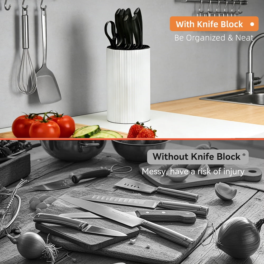 MYVIT Knife Block without Knives Universal Elegant Knife Holder for Countertop,Spacing Saving Knife Storage Organizer with Scissors Slot,Round