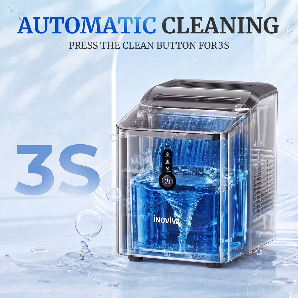 Inoviva Countertop Nugget Ice Maker, 26.5LBS/Day, Ice Ready in 6 Mins, One-Click Self-Cleaning for Home, Office & RV