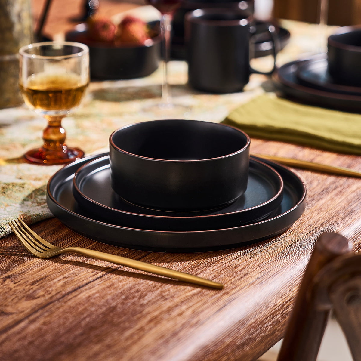 Famiware Nebula Stoneware Dinnerware Sets, 12-Piece Dish Set, Multi-color