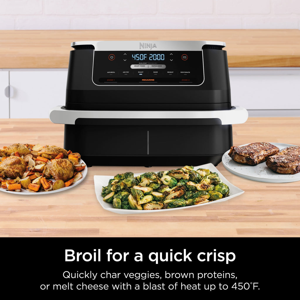 Ninja Foodi Air Fryer 7-Qt, DualZone FlexBasket, 6-in-1, Smart Finish, Cook 2 Foods 2 Ways, DZ071 Black