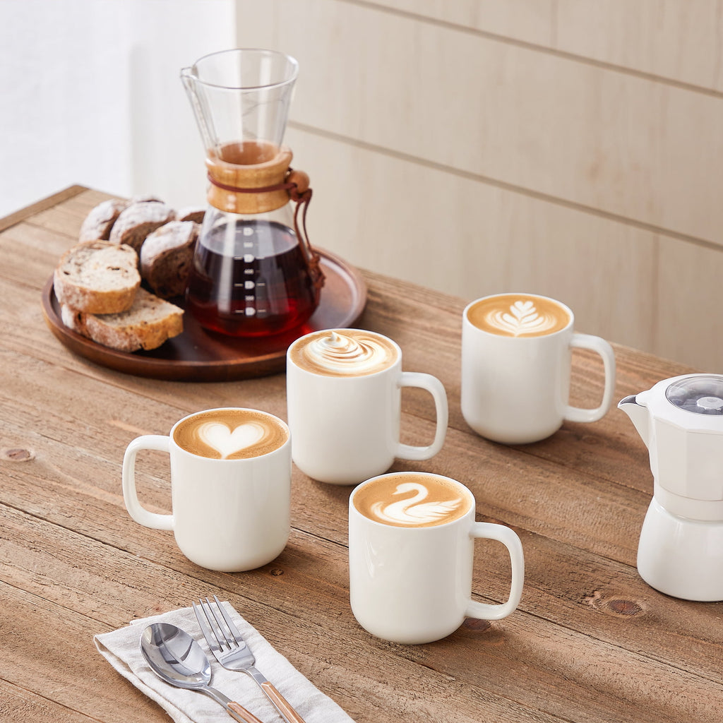 Malacasa Porcelain Coffee Mugs Set, 12 oz Coffee Cups Set of 4, Dishwasher & Microwave Safe, White
