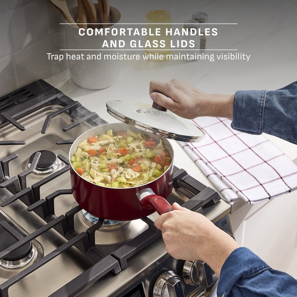 T-fal Easy Care 18 Piece Ceramic Nonstick Cookware Set, Pots and Pans, Mint Green