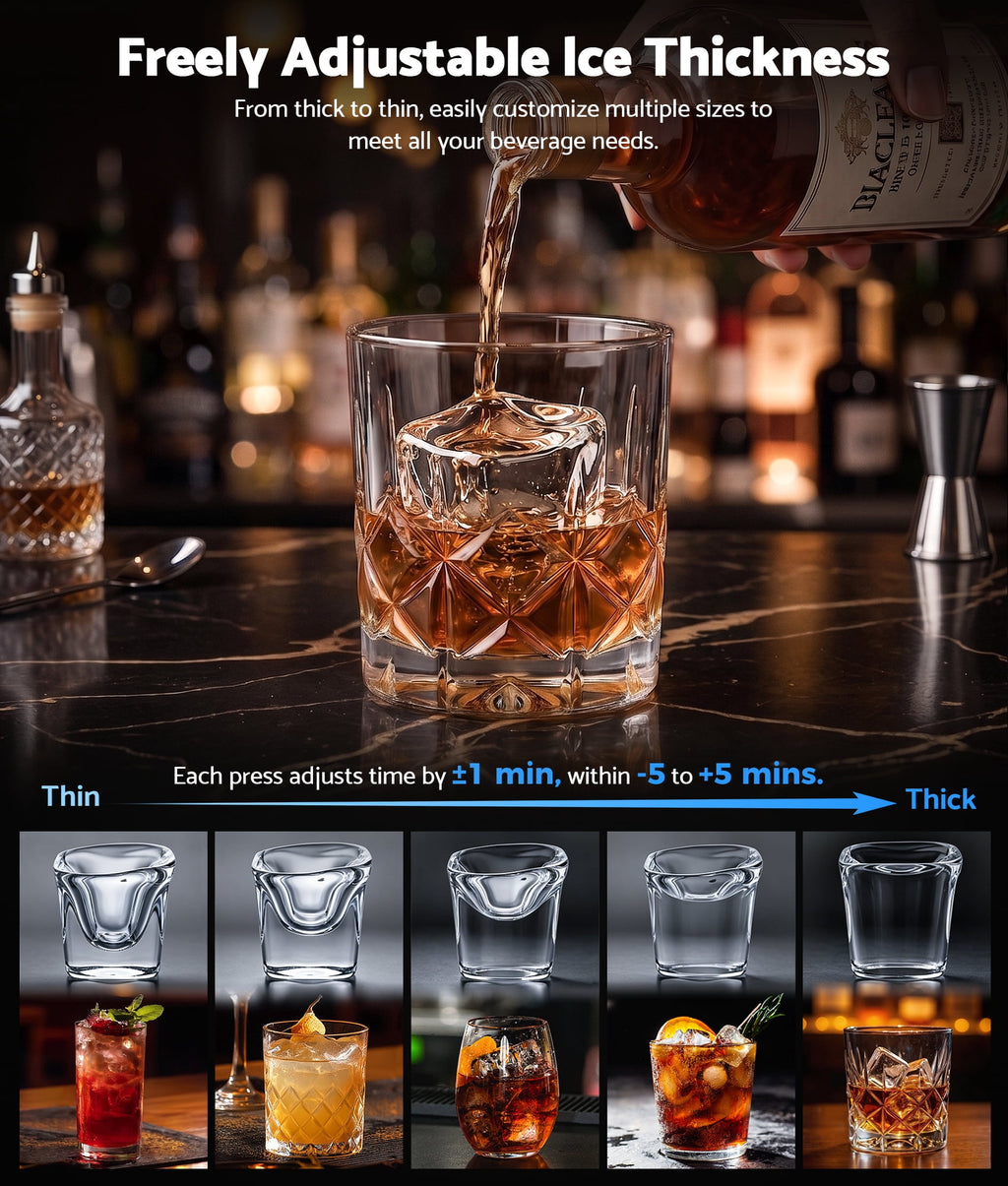 Flamemore Clear Countertop Ice Maker, 8 Crystal Clear 1.2" Large Craft Ice Cubes in 20 Mins, Portable Ice Machine with Self-Cleaning for Home Bar, Whiskey & Cocktails