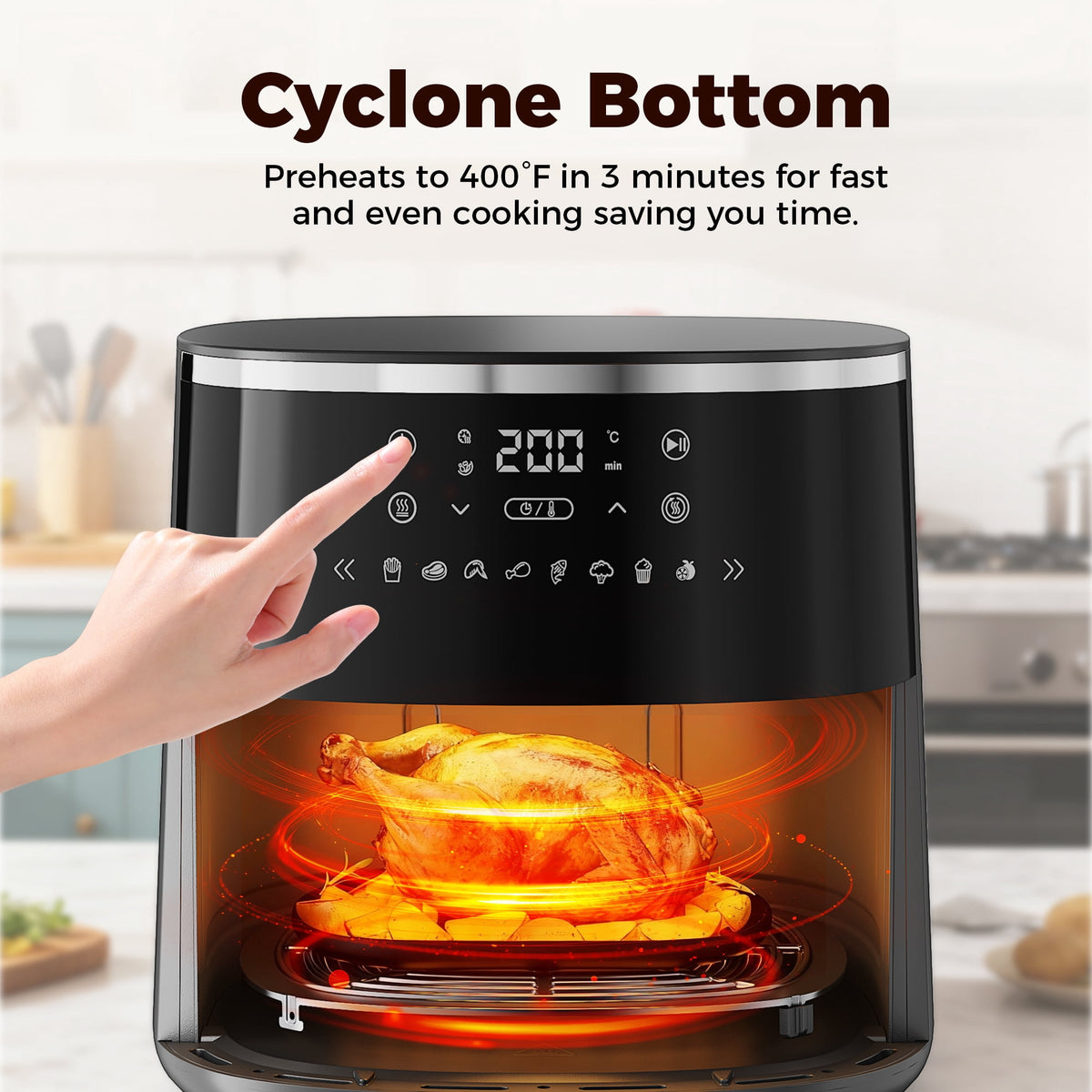 4QT Air Fryer with 8 Cooking Presets, Air Fry, Roast, Bake, Reheat, Dehydrate, Flip Reminder, 1200W, 140-400°F, Compact Design
