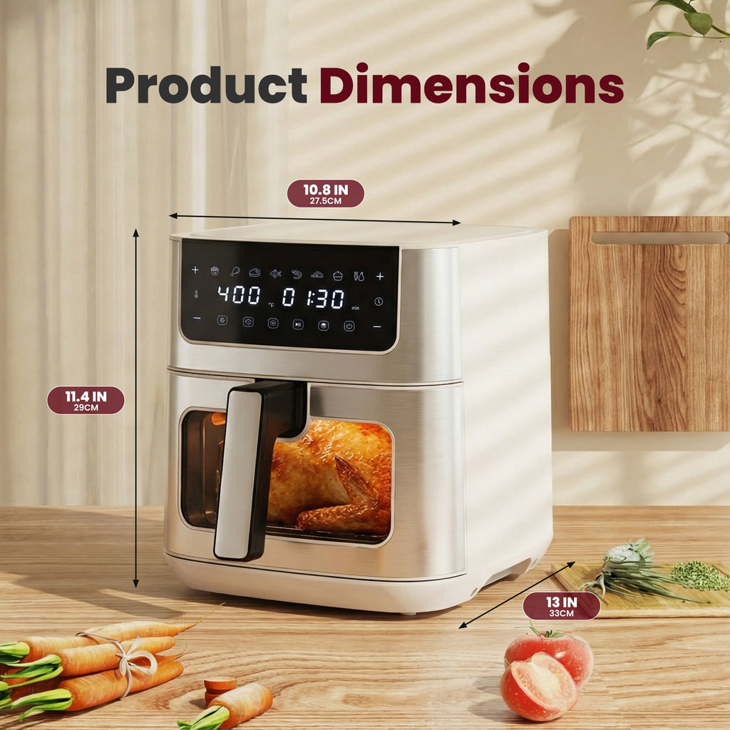EDX 6QT Stainless Steel Air Fryer with Digital Touchscreen, 1500W, 8 Presets, Dishwasher Safe Basket, 90 Min Timer, 24H Delay Start, Gray