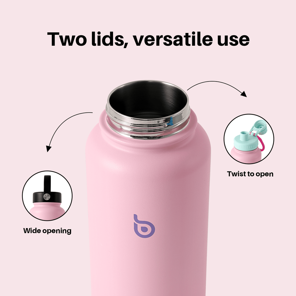 BOTTLE BOTTLE 32 oz Insulated Water Bottle Stainless Steel Water Bottle with Two Lids and Handle Double Walled BPA-Free Keeps Drinks Cold for 12 Hours and Hot for 24 Hours (ButterLatte)