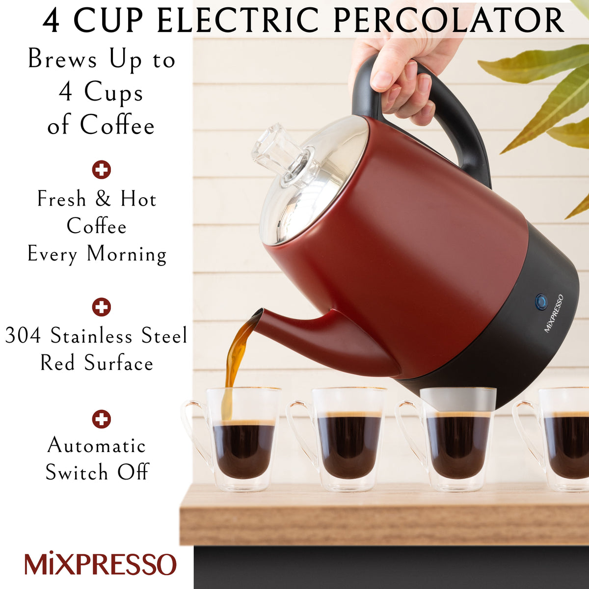 Mixpresso Percolator Coffee Pot Electric 10 Cup, Stainless Steel Coffee Maker, Coffee Percolator Electric With Keep Warm Function, 10 Cups Stainless Steel Perculator With Basket (Shiny Blue)