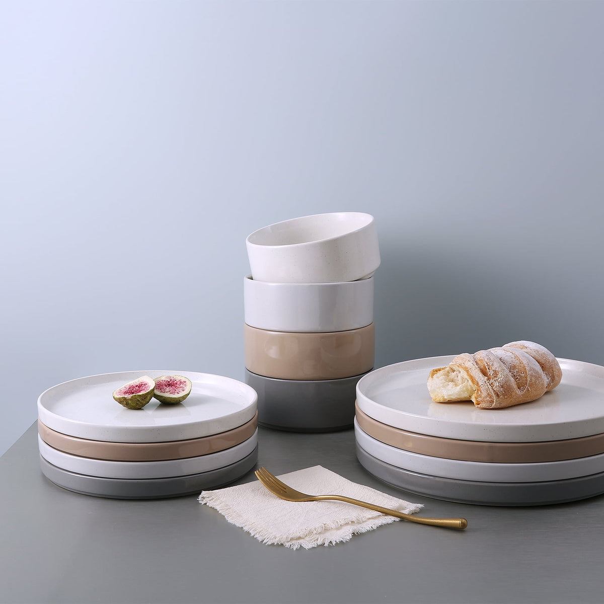 Famiware 12-Piece Stoneware Dinnerware Set with Plates & Bowls for 4, White