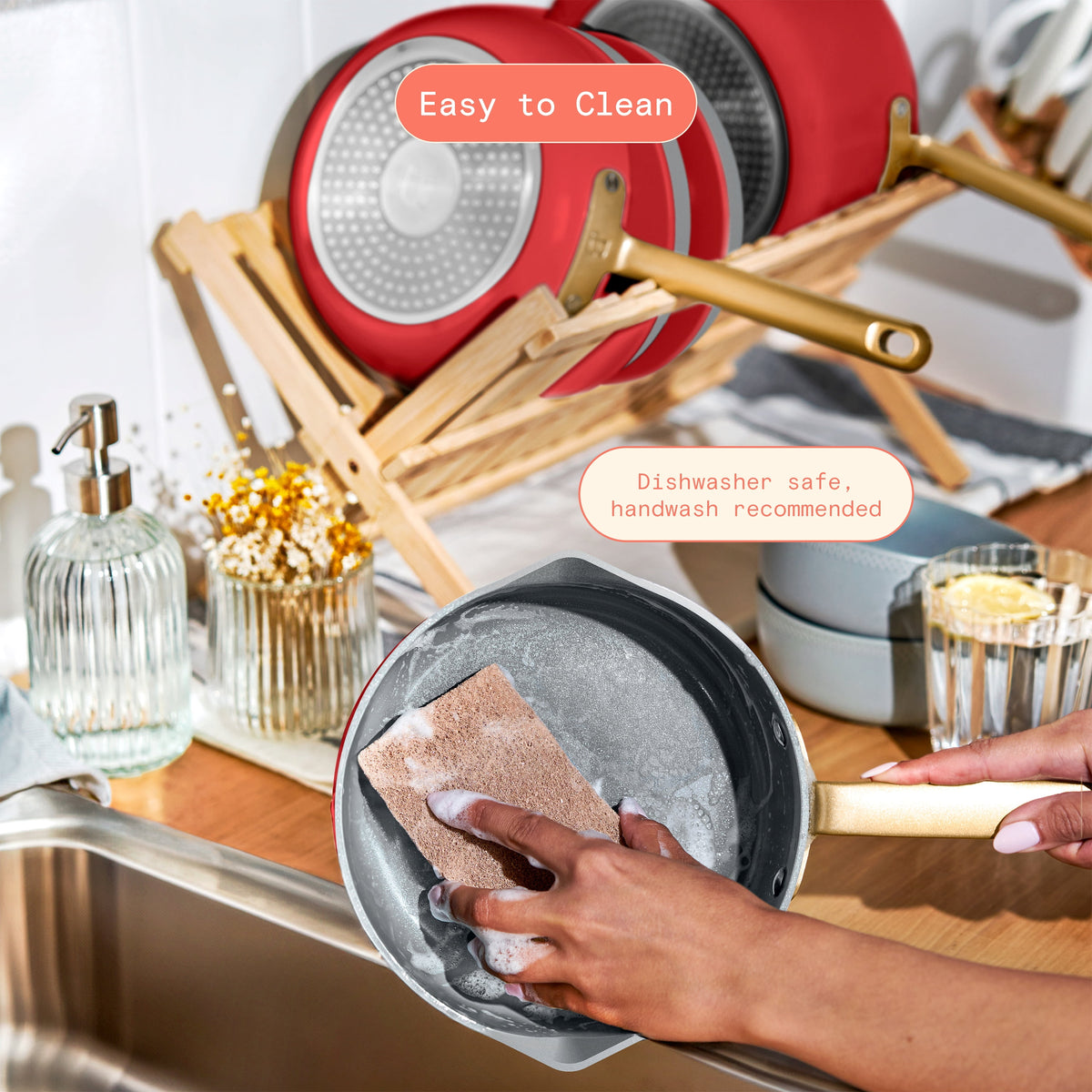 Beautiful 12-Piece Cookware Set, Pots and Pans with Strainer Lids and EverGood Ceramic Nonstick Coating, White Icing by Drew Barrymore