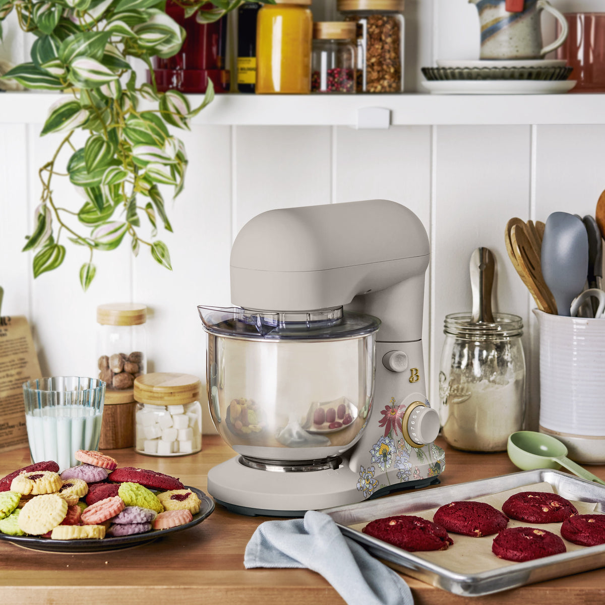 Beautiful 3.5 Qt Stand Mixer with Flat Beater, Dough Hook, Balloon Whisk, Chocolate by Drew Barrymore