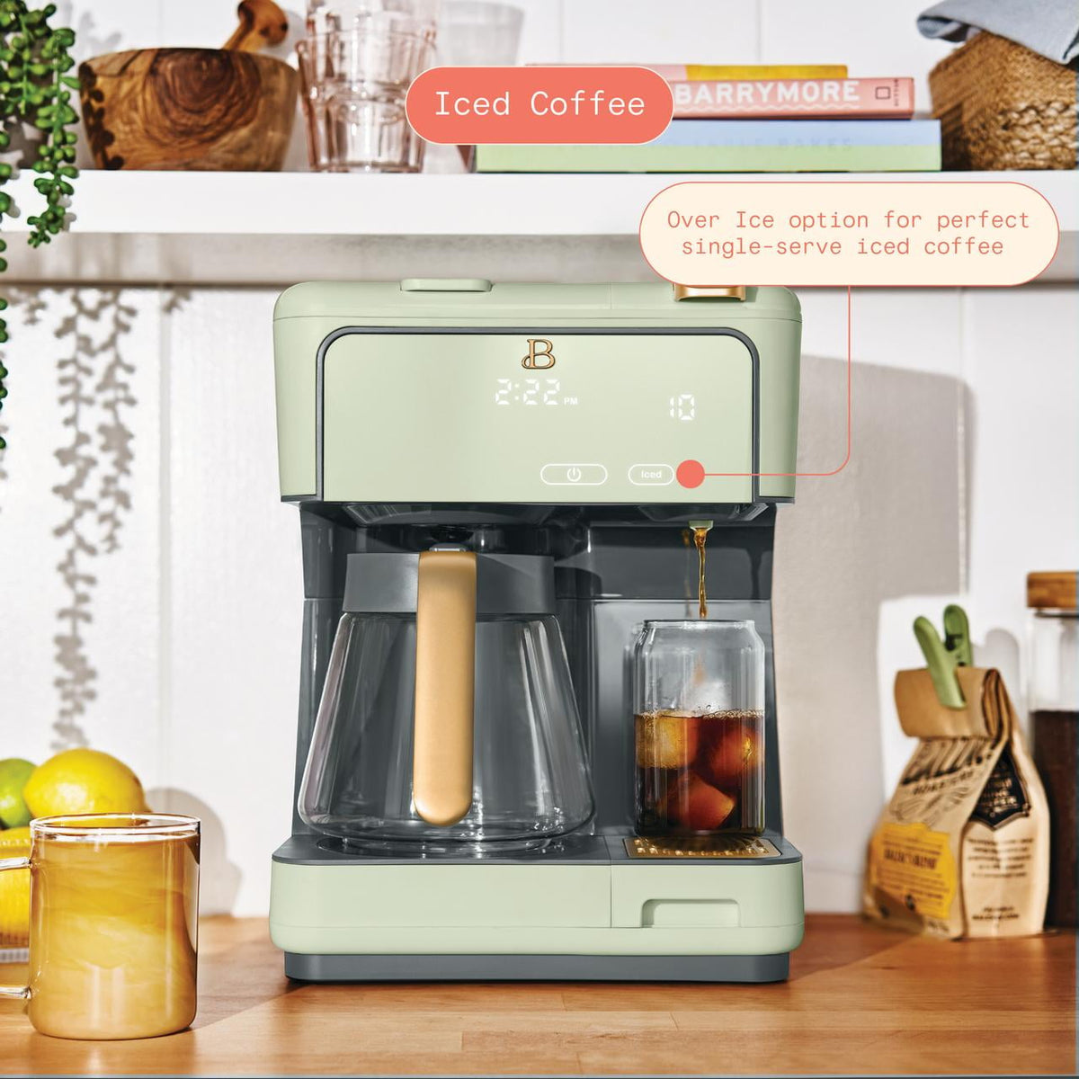 Beautiful by Drew Barrymore Multi-Brew 12-Cup Programmable Drip & Single-Serve Coffee Maker, White Icing