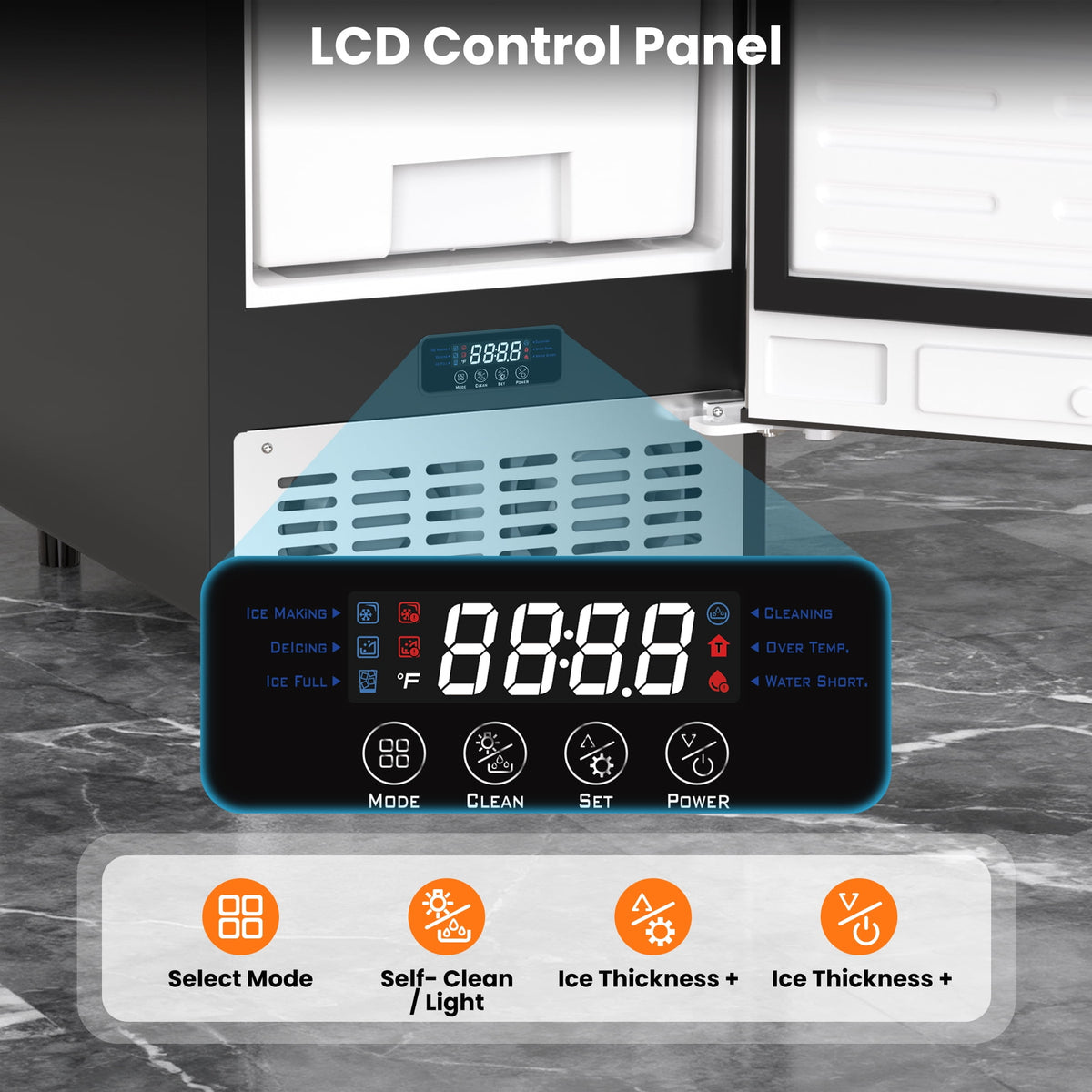 Coolake 15” W Under Counter Ice Maker 80lbs/day with 40lbs Storage, Auto-cleaning LCD Panel Built-in Outdoor Ice Machine for Home Bar Kitchen Office