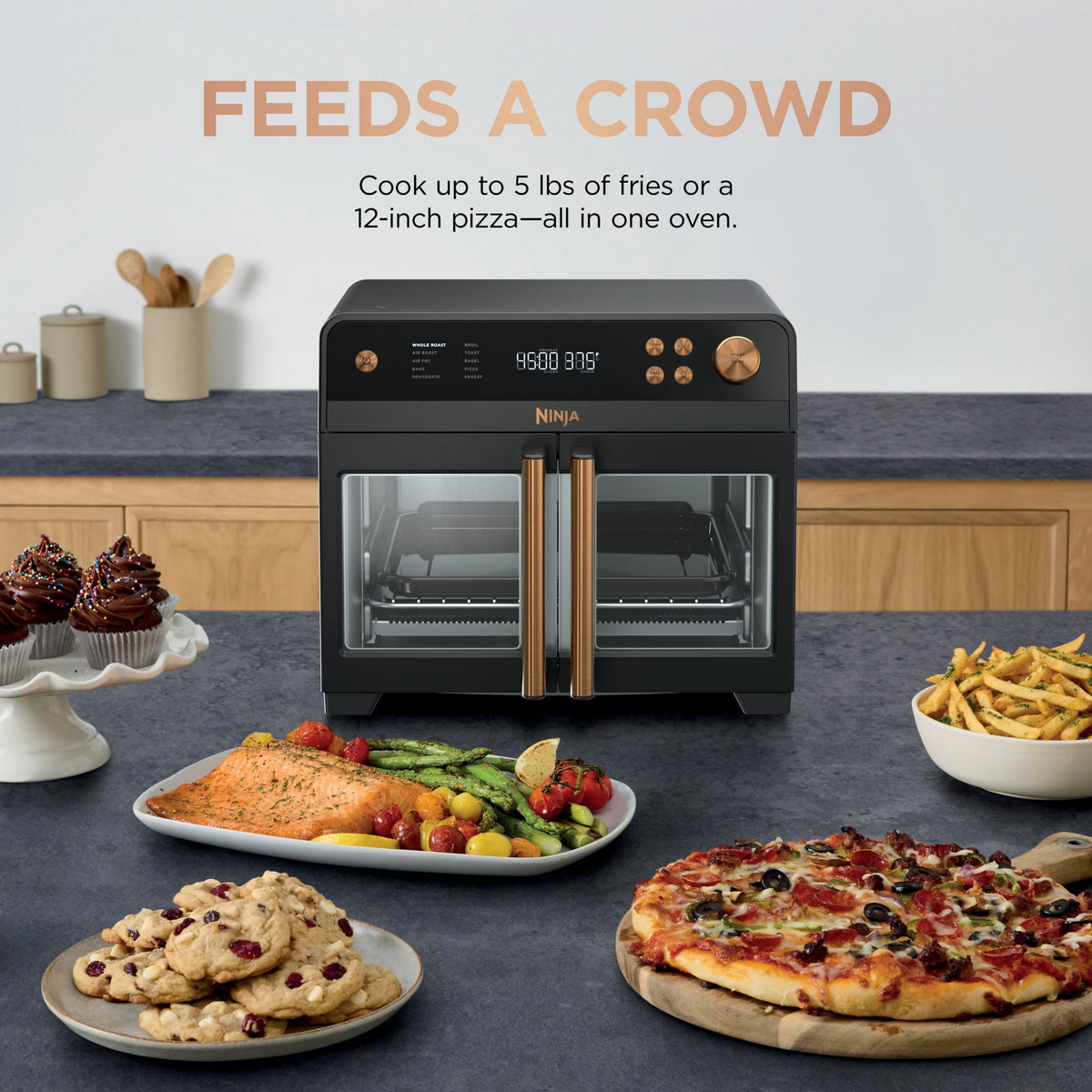 Ninja French Door 8-in-1 Countertop Oven, with Smart Surroundair Technology and Air Fry Function, Dishwasher Safe, 6 Pieces, FO100 Silver