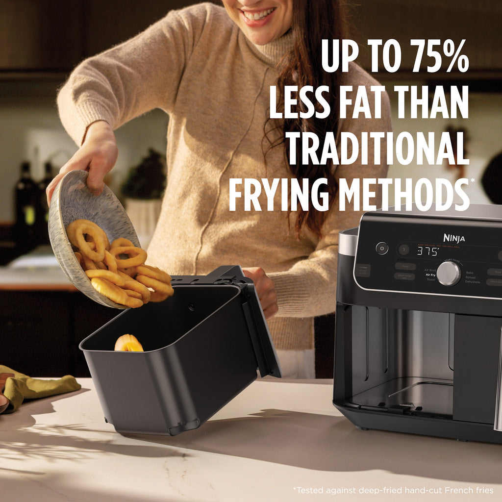 Ninja DualZone Air Fryer 8-Qt, 6-in-1, 2 Baskets, Smart Finish & Match Cook, Air Fry Roast Bake, DZ801 Gray