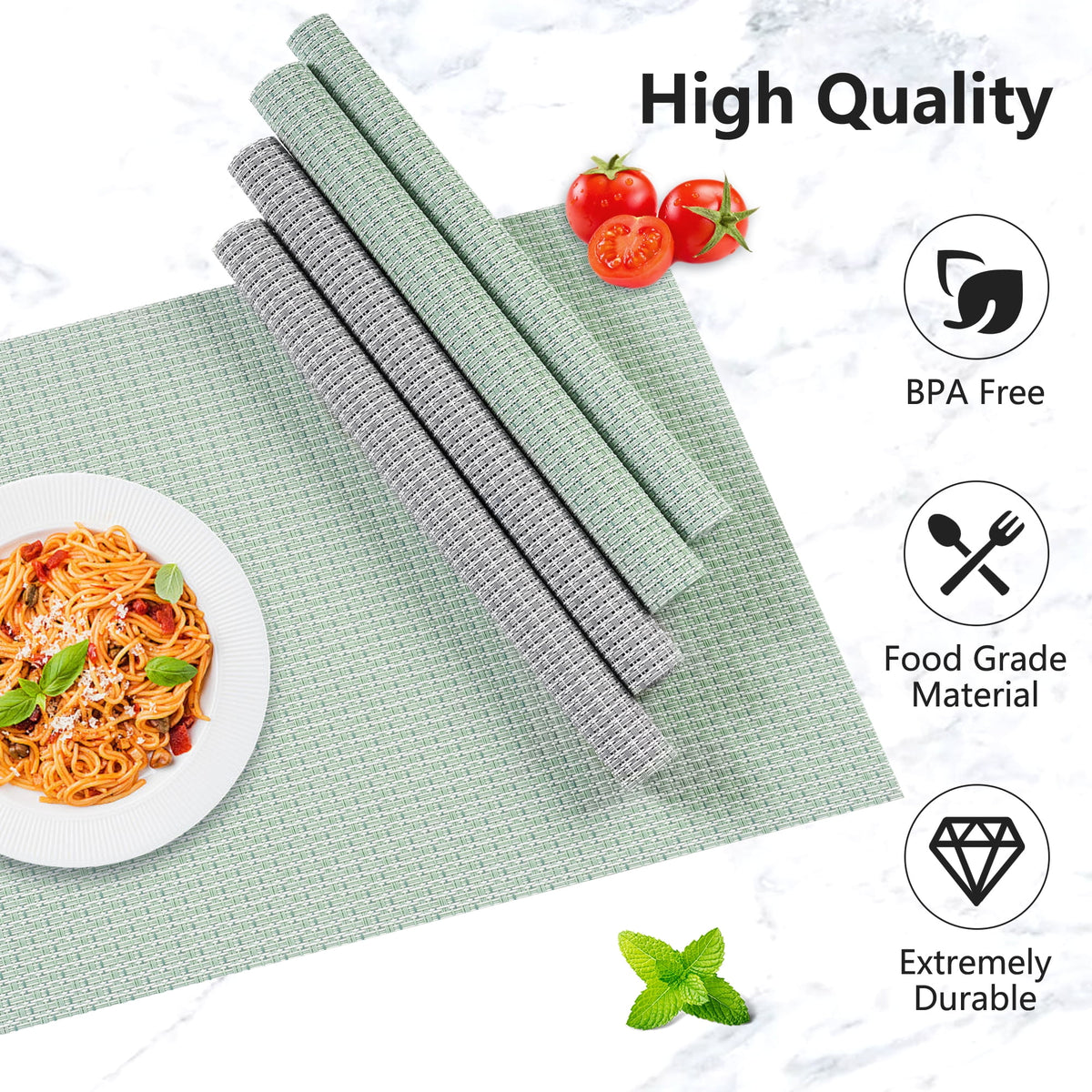 VCVCOO Navy Blue Placemats Set of 4 - Easy Clean Washable PVC Vinyl Placemats - Wipeable Heat Resistant Woven Table Mats for Dining Table - 12x18 inch