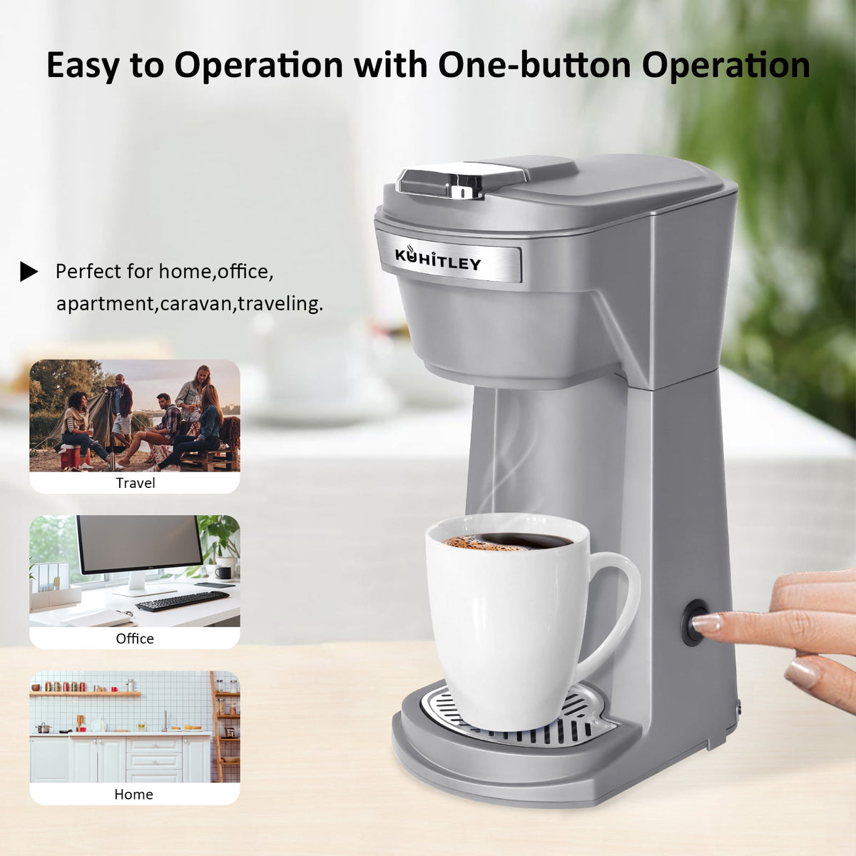 2 in 1 Single Serve Coffee Maker for K Cup Pods & Ground Coffee, Mini K Cup Coffee Machine with 6 to 14 oz Brew Sizes, Single Cup Coffee Brewer with One-Press Fast Brewing, Reusable Filters,Black