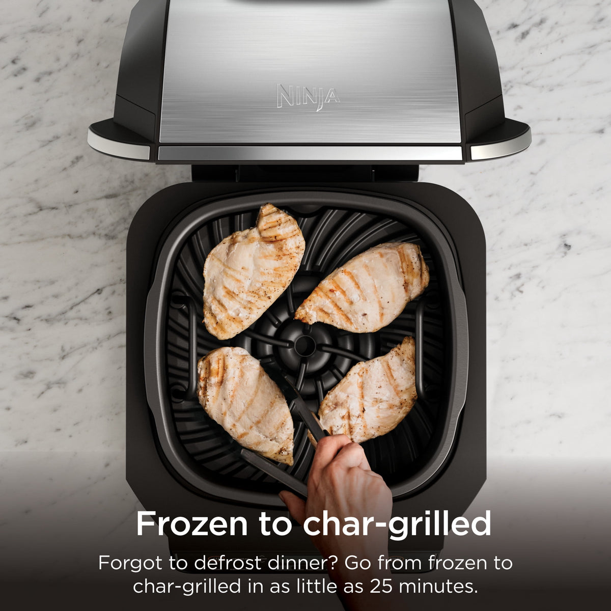 Ninja Foodi 4-Serving Electric Indoor Grill & Air Fryer, 6-in-1 Grill & Air Fryer, Roast, Bake, Broil & Dehydrate, EG201, Black