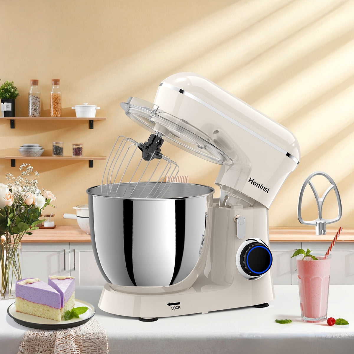 Honinst 6.5 QT Electric Stand Mixer, 10+P Speeds Lightweight with Tilt-Head Kitchen Stand Mixer, Dough Hook, Whisk, Beater and Bowl, Food Mixer for Baking, Cake and Most Home Cooks