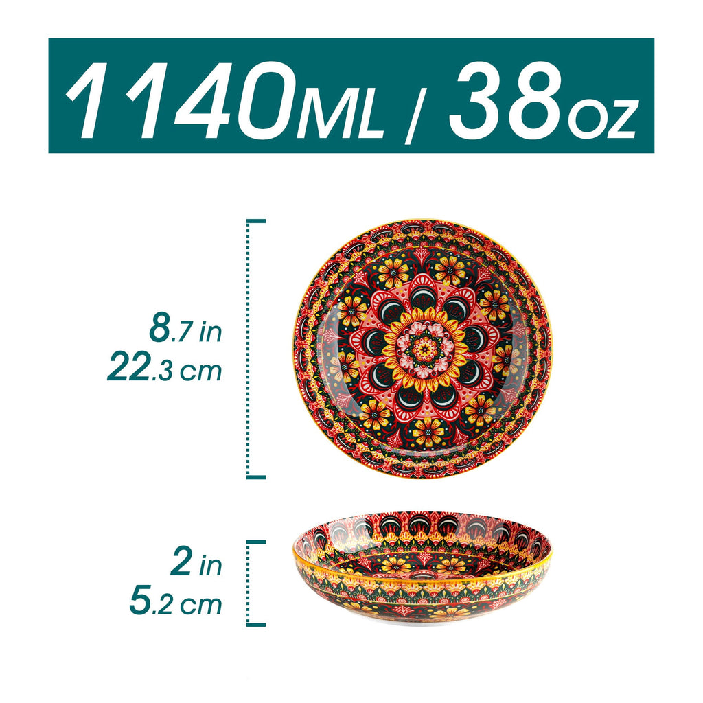 vancasso 32oz Pasta Bowls, Ceramic Salad Bowls Set of 6, Dishwasher and Microwave Safe, Bohemian Style