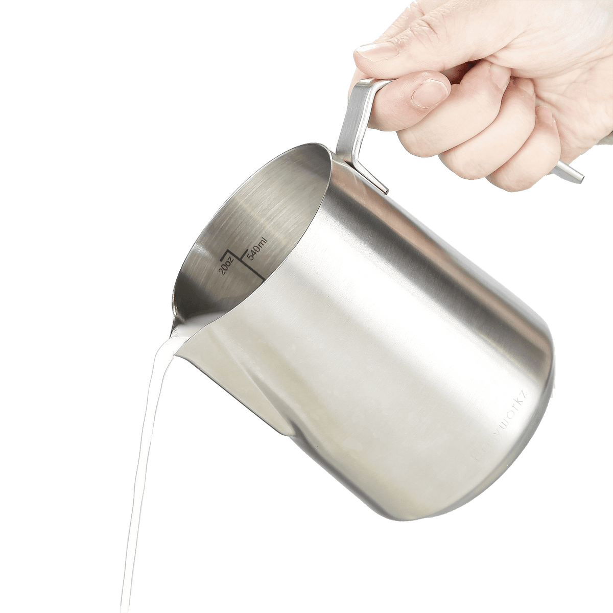 Easyworkz Espresso Milk Frothing Pitcher Heavy-Gauge Stainless Steel 20 oz Cappuccino Latte Art Cup, Brushed Silver