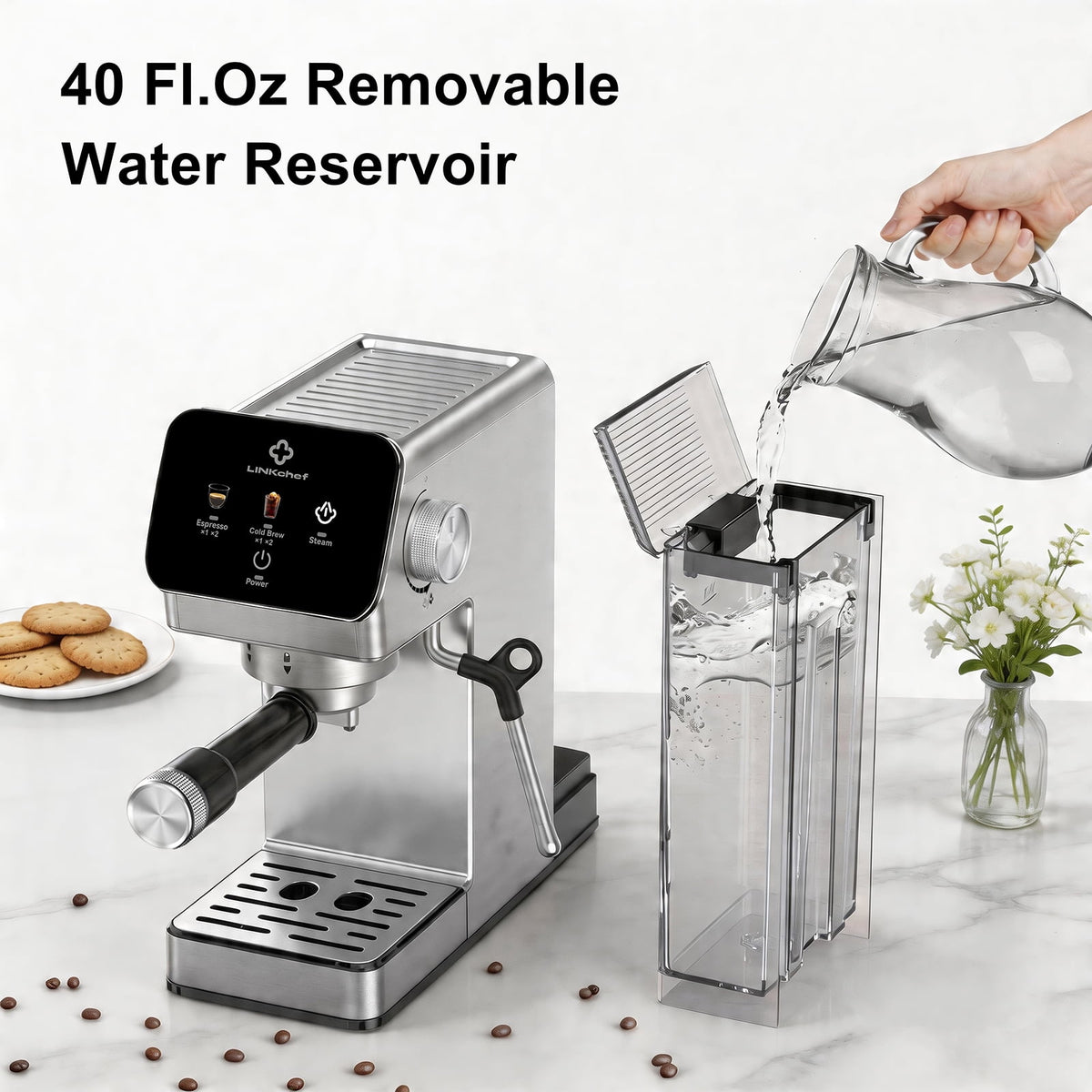 LINKChef 20 Bar Espresso Machine with Cold Brew , Professional Coffee Maker for Latte & Cappuccino, Stainless Steel