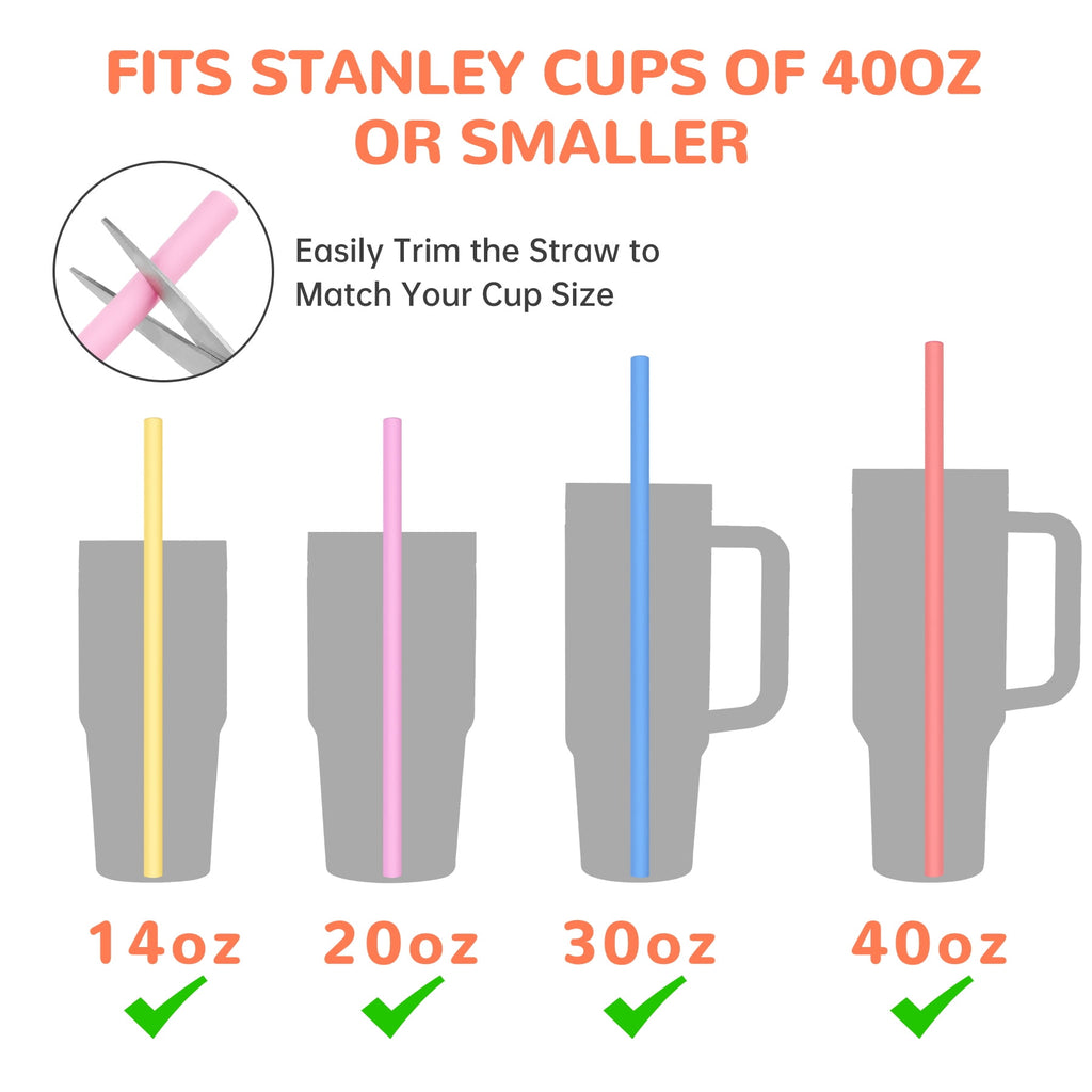 Tomorotec 12" Reusable Silicone Drinking Straws 15PCS with 2 Brushes, Compatible with Stanley Tumblers 40oz 30oz 20oz, Customizable for Various Drinkware, BPA-Free & Safe for Teeth (Morandi Colors)