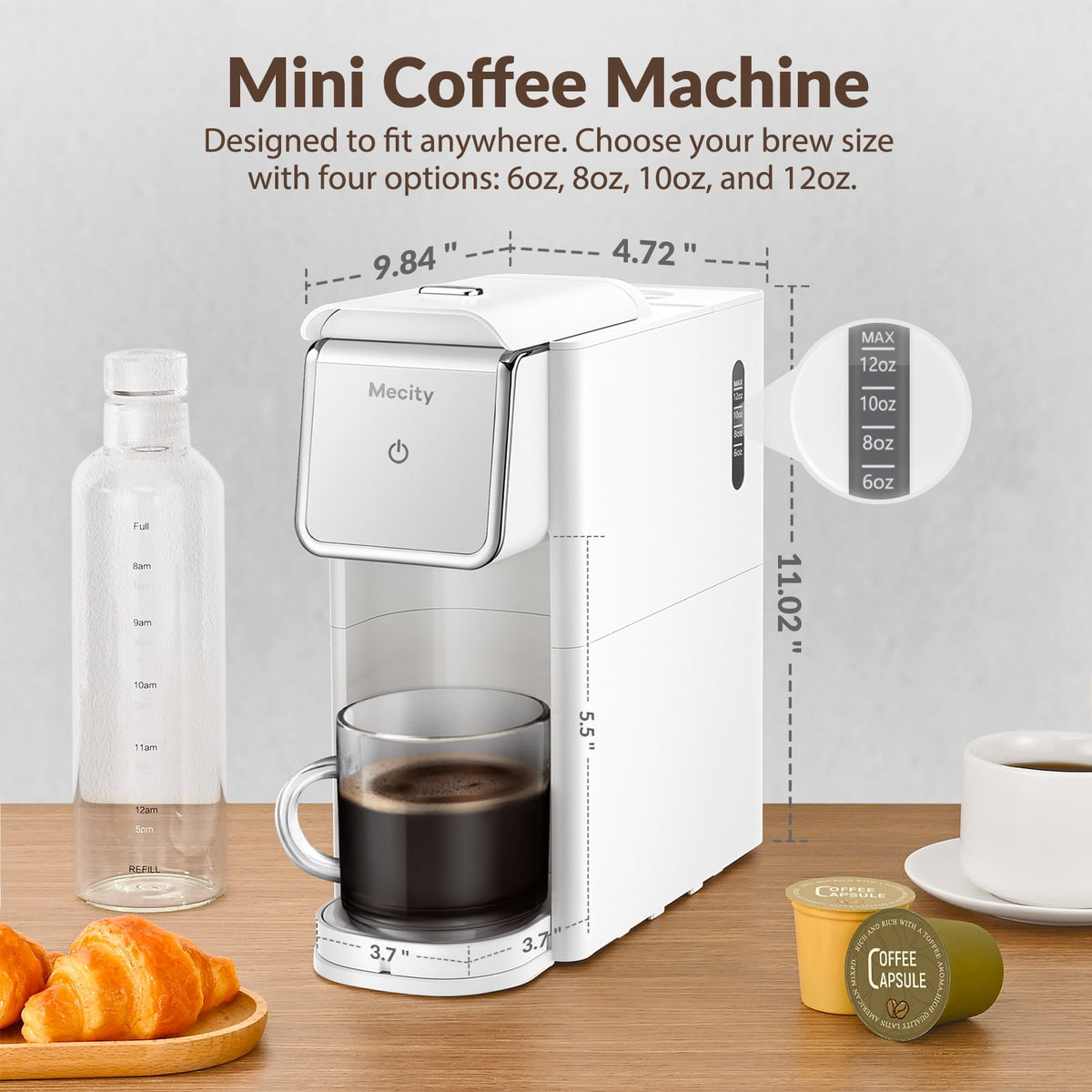 Mecity Compact Coffee Maker for Ground Coffee & Loose Tea - Single Serve, 6-12 Oz Brew, Black
